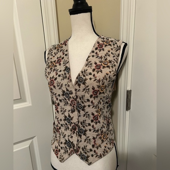 Vintage Floral Patterned Sleeveless vest Top 20% wool - Picture 2 of 8